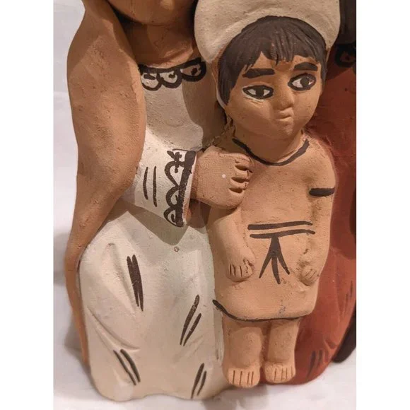 Vtg Pottery Peruvian Clay Folk Art Mary Joseph Baby Jesus Nativity Statue 9" - Picture 13 of 16